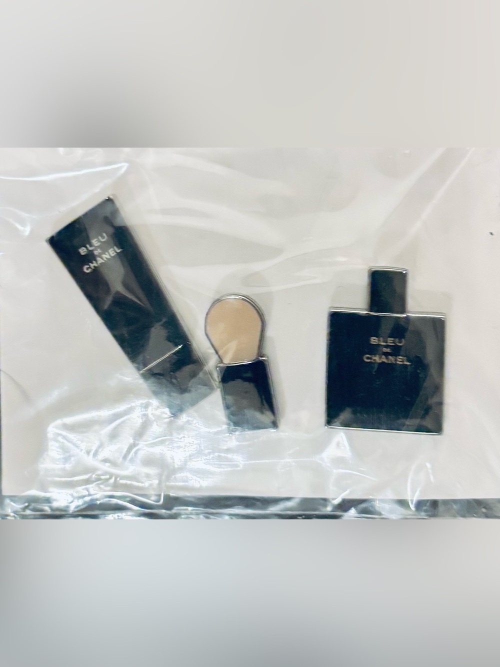 CHANEL Black and Beige Enamel Makeup Broochs -3 pc. Set.